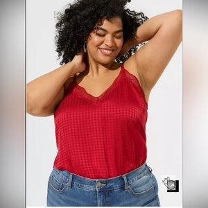 Torrid 2 red Satin Jacquard Lace Trim Cami